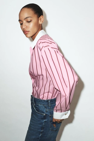 Рубашка оверсайз в полоску с контрастными манжетами- Заказать в России