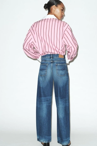 Рубашка оверсайз в полоску с контрастными манжетами- Заказать в России