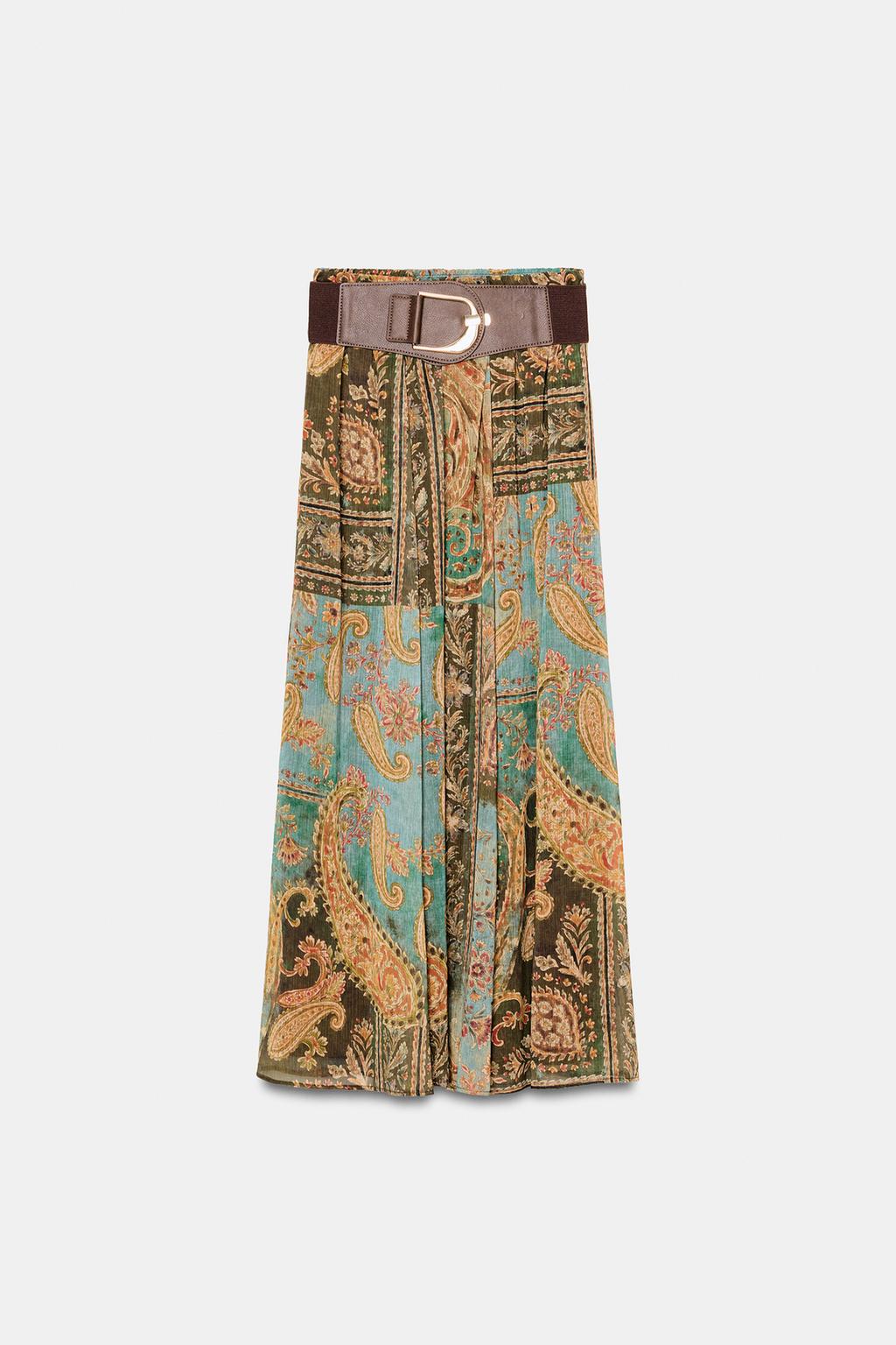 ЮБКА МИДИ С ПРИНТОМ И ПОЯСОМ