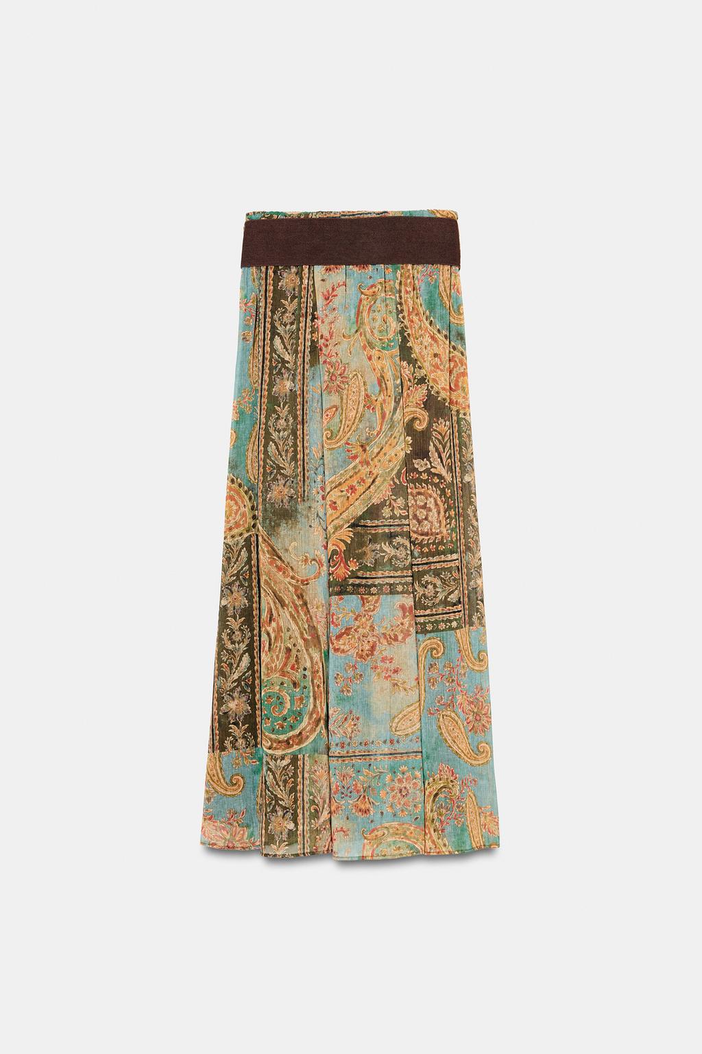 ЮБКА МИДИ С ПРИНТОМ И ПОЯСОМ