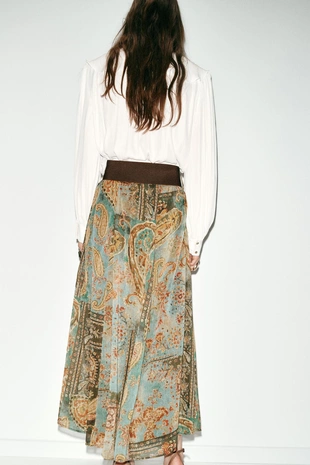 Юбка миди с принтом и поясом- Заказать в России