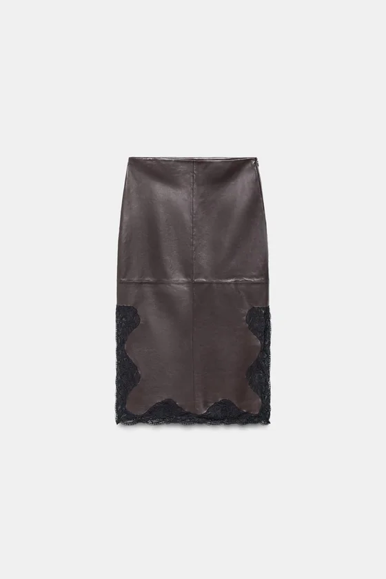 ЮБКА ИЗ 100% КОЖИ С КРУЖЕВОМ — коллекция Zara «ZW» 