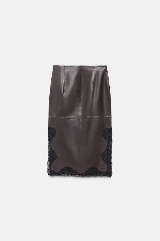 ЮБКА ИЗ 100% КОЖИ С КРУЖЕВОМ — коллекция Zara «ZW» 