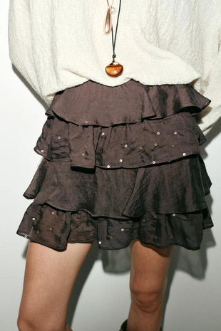 Мини-юбка с воланами и пайетками- Заказать в России