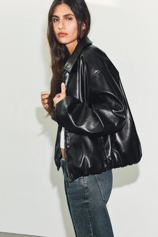 Бомбер из искусственной кожи- Заказать в России