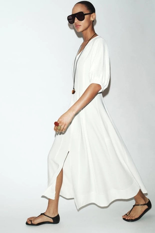 Платье миди с объемными рукавами- Заказать в России