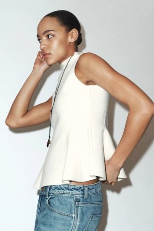 Трикотажный топ с баской- Заказать в России