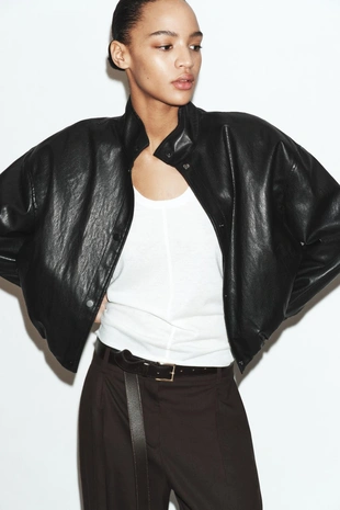 Стеганый бомбер из искусственной кожи- Заказать в России