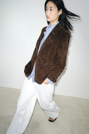 Двубортный блейзер из 100% замши- Заказать в России