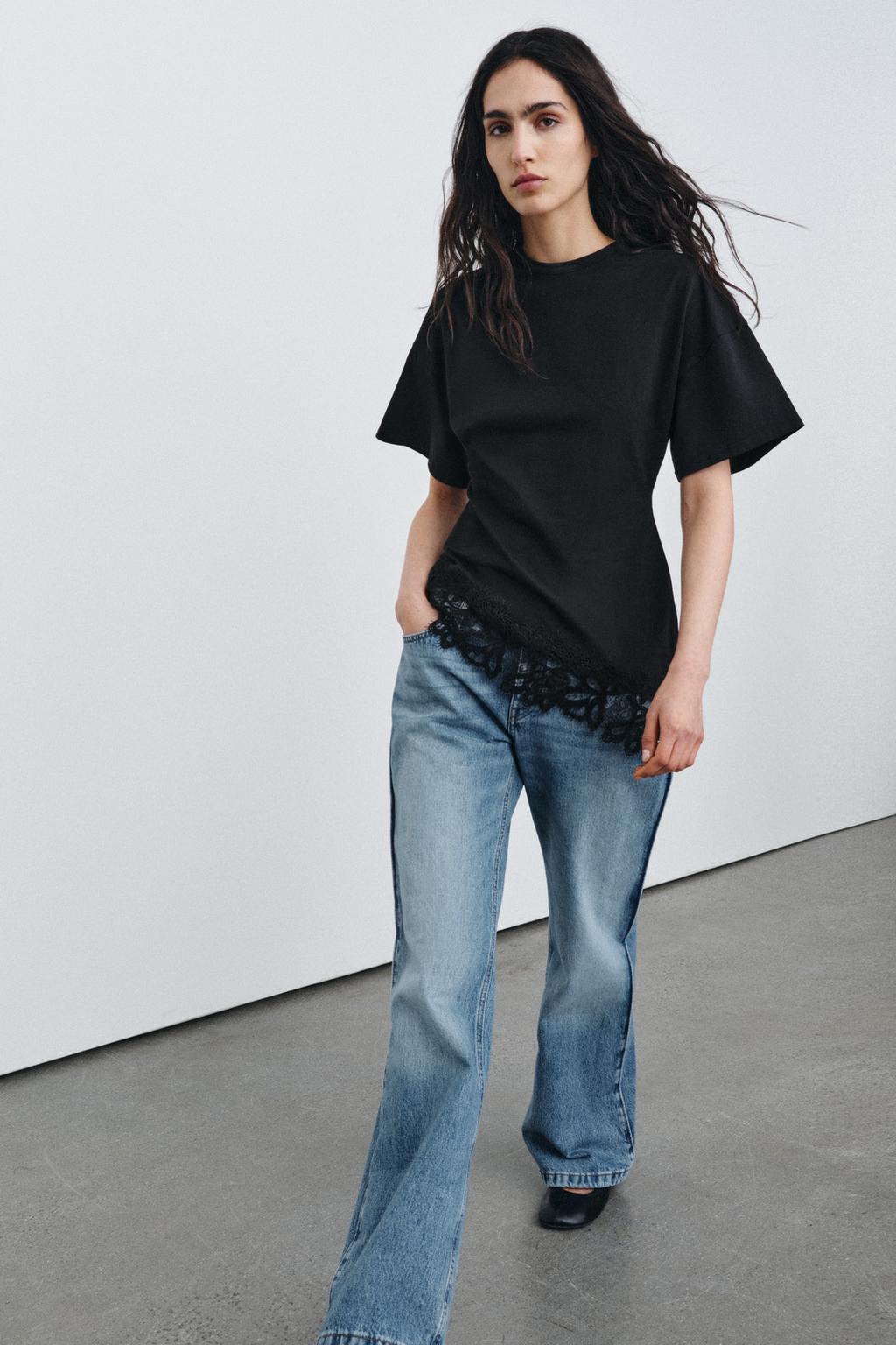 ФУТБОЛКА ИЗ ПЛОТНОГО ХЛОПКА С КРУЖЕВОМ