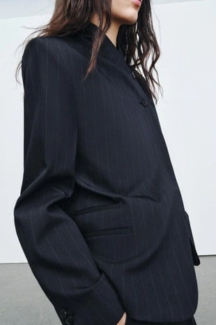 Купить Zara Блейзер с воротником-стойкой в тонкую полоску — ZW COLLECTION