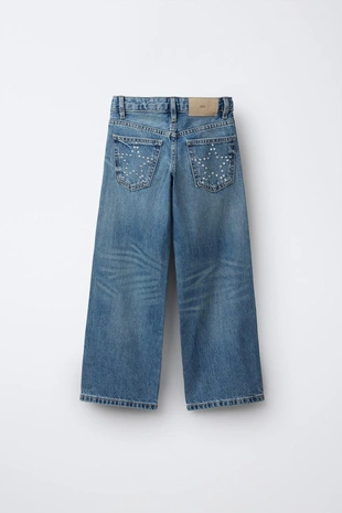 Джинсы WIDE LEG со стразами «звезды»- Заказать в России
