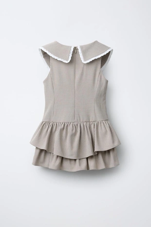 Платье в клетку с воланами и кружевом- Заказать в России