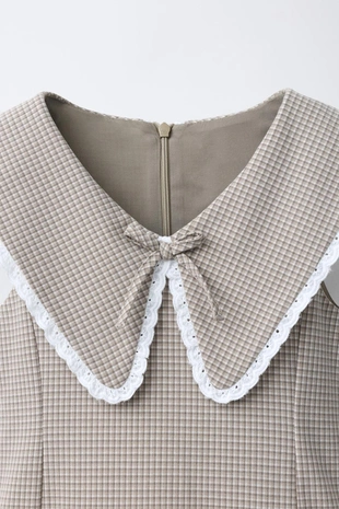 Платье в клетку с воланами и кружевом- Заказать в России