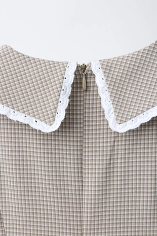 Платье в клетку с воланами и кружевом- Заказать в России