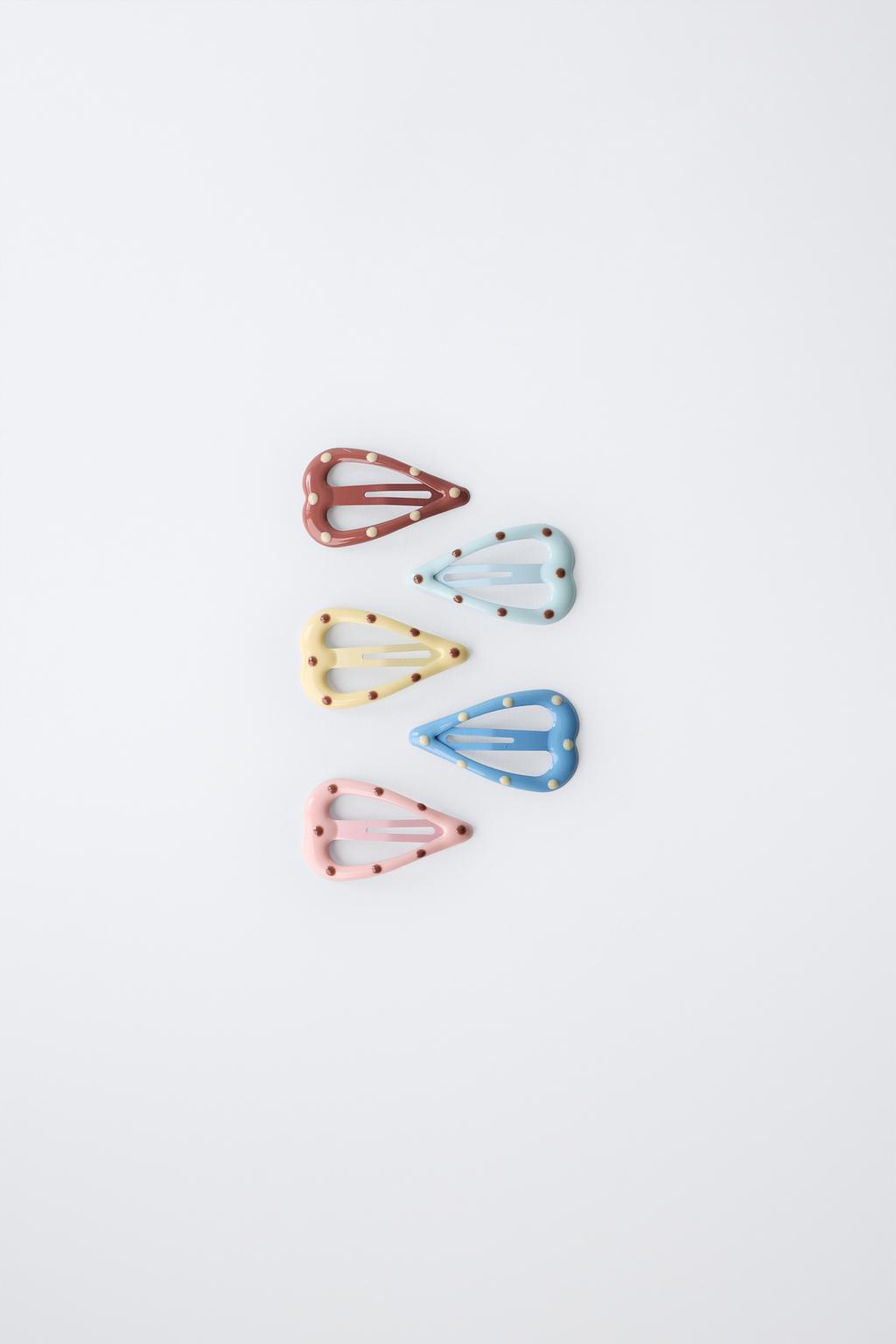 НАБОР ИЗ ПЯТИ ЗАКОЛОК ДЛЯ ВОЛОС «СЕРДЦА В ГОРОШЕК»