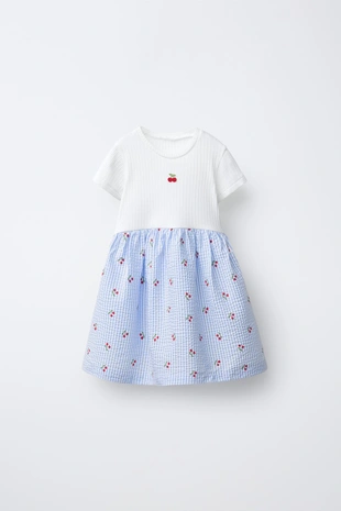 Комбинированное платье из жатой ткани с принтом