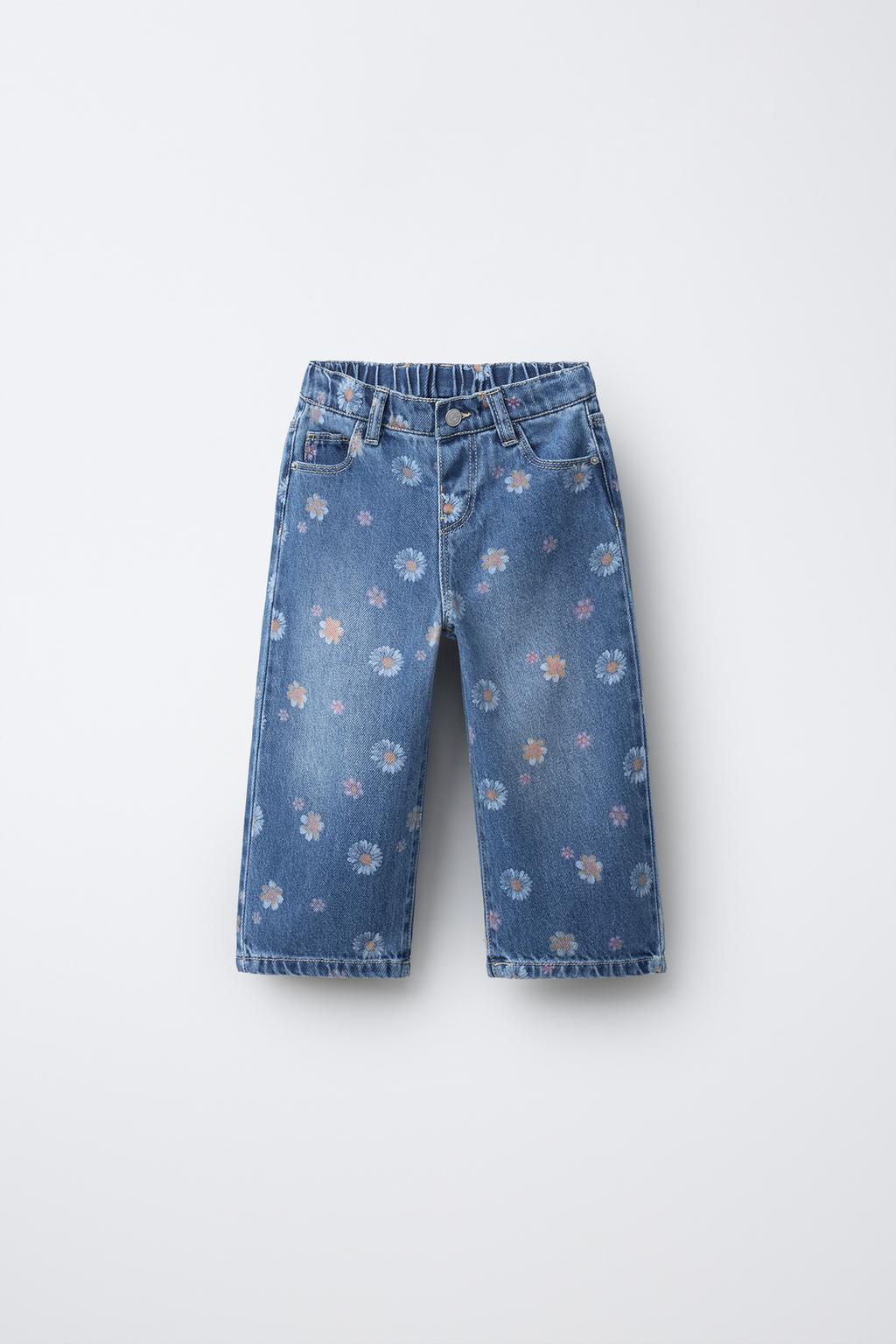 ДЖИНСЫ-КЮЛОТЫ С ЦВЕТОЧНЫМ ПРИНТОМ