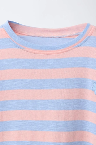 Футболка в полоску с цветочной нашивкой- Заказать в России