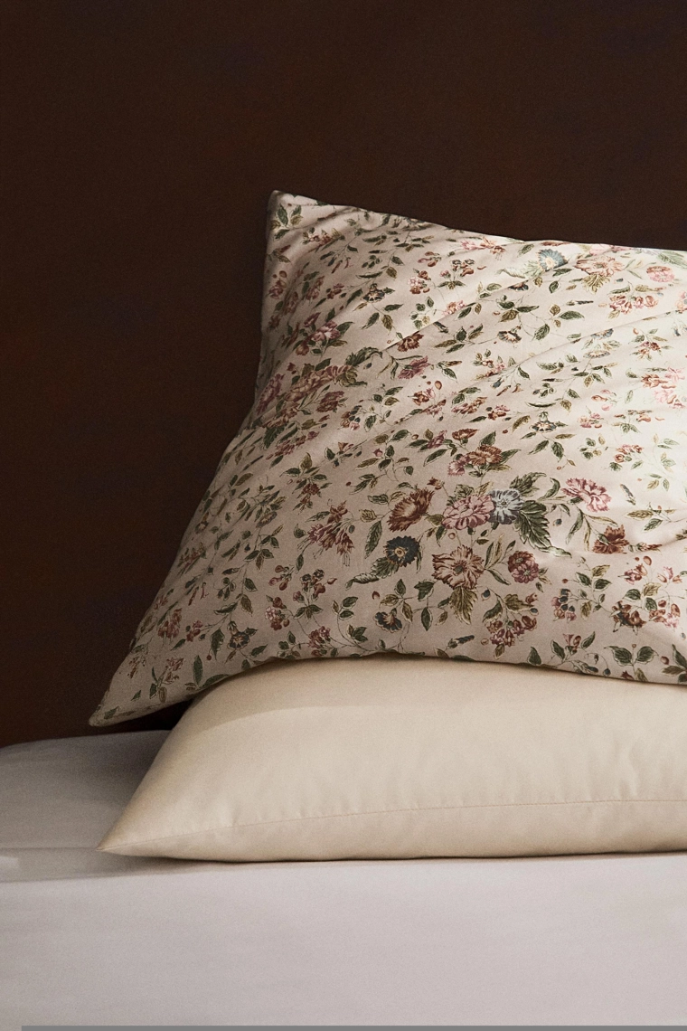 Наволочка из шелка с принтом цветов 300 нитей