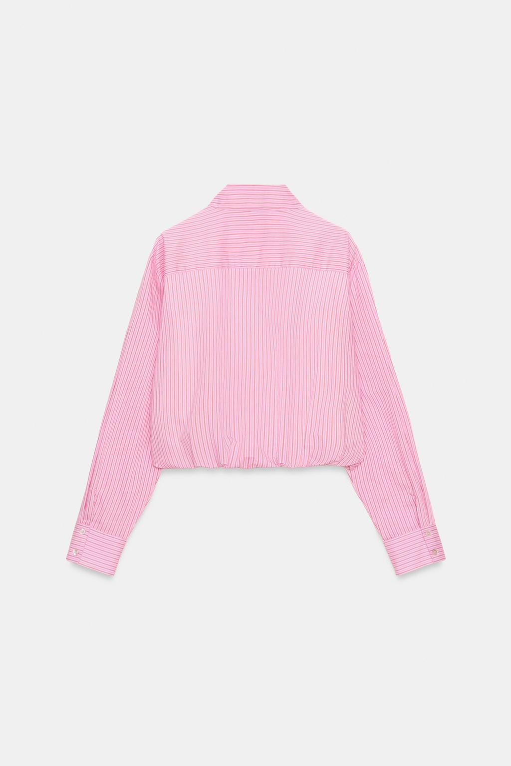 РУБАШКА ИЗ ПОПЛИНА В ПОЛОСКУ С РУКАВАМИ-БУФФ