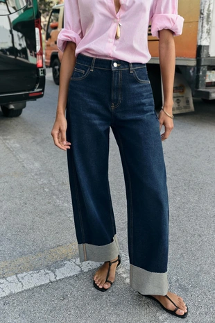 Джинсы Z1975 BARREL со средней посадкой и отворотами- Заказать в России