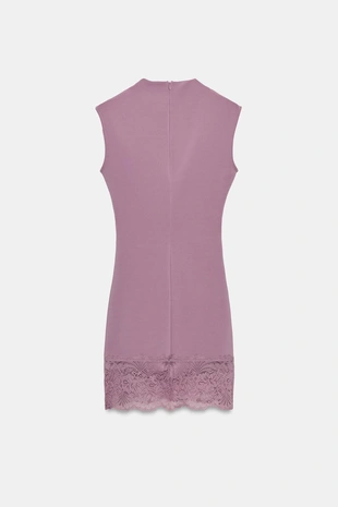 Короткое платье из эластичной ткани с кружевом- Заказать в России