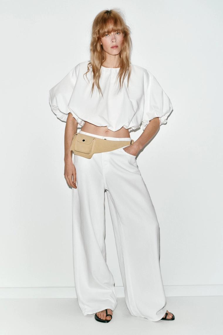 Топ с рукавами летучая мышь из поплина