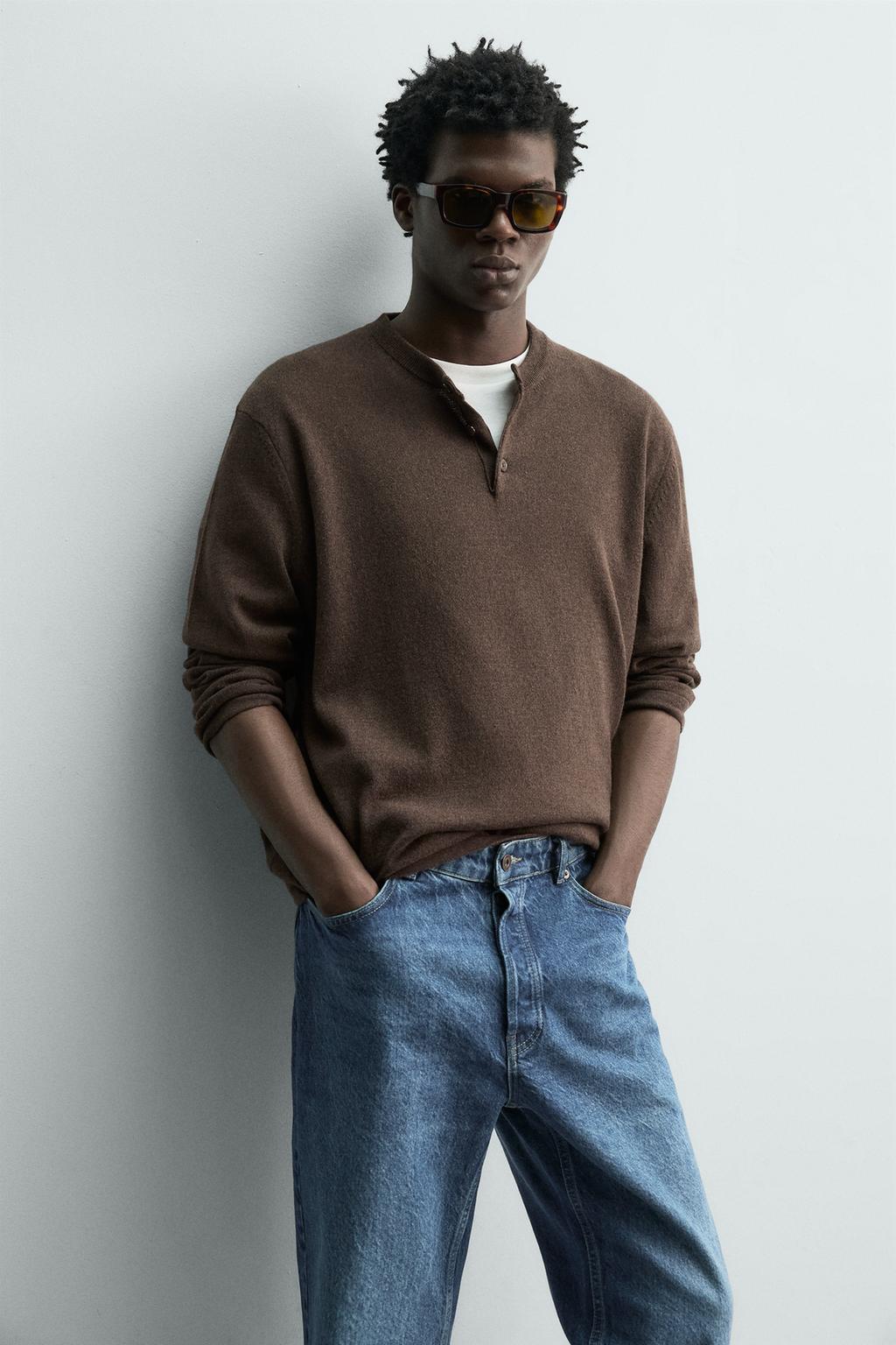 СВИТЕР С ВОРОТНИКОМ НА ПУГОВИЦАХ ИЗ СМЕСОВОГО ХЛОПКА