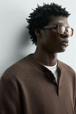 Свитер с воротником на пуговицах из смесового хлопка- Заказать в России