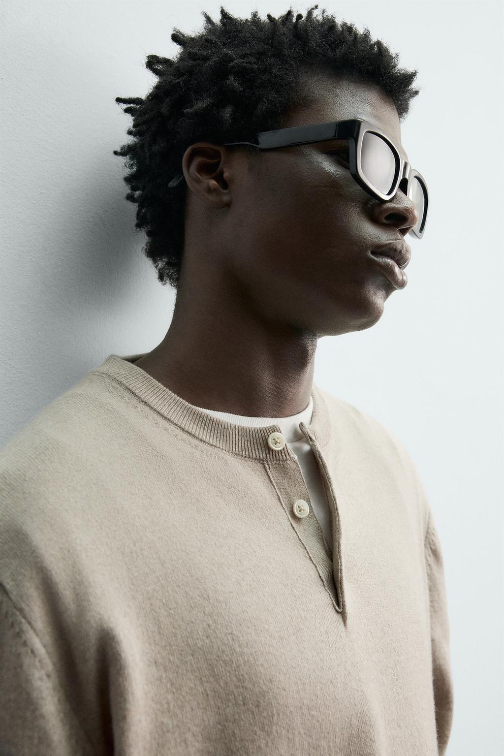 СВИТЕР С ВОРОТНИКОМ НА ПУГОВИЦАХ ИЗ СМЕСОВОГО ХЛОПКА