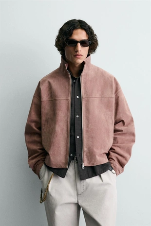 Укороченная куртка из замшевой кожи- Заказать в России