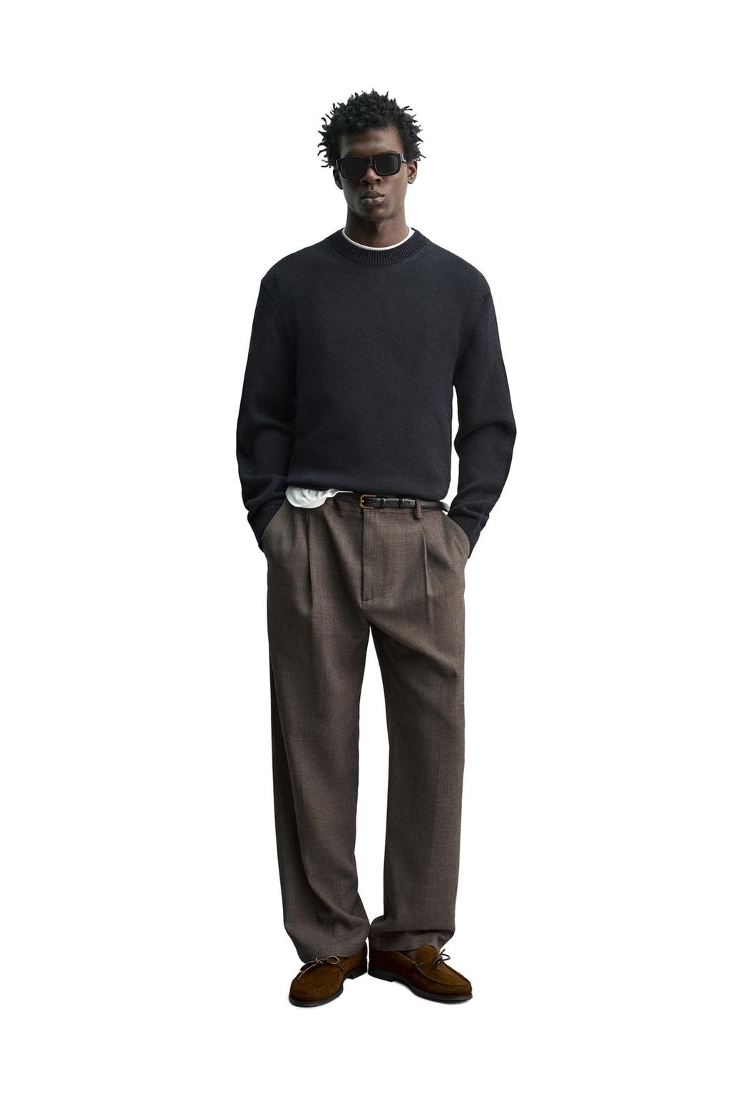 БРЮКИ ИЗ СМЕСОВОЙ ШЕРСТИ С ЗАЩИПАМИ