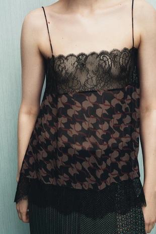 Топ с принтом из 100% вискозы с кружевом- Заказать в России