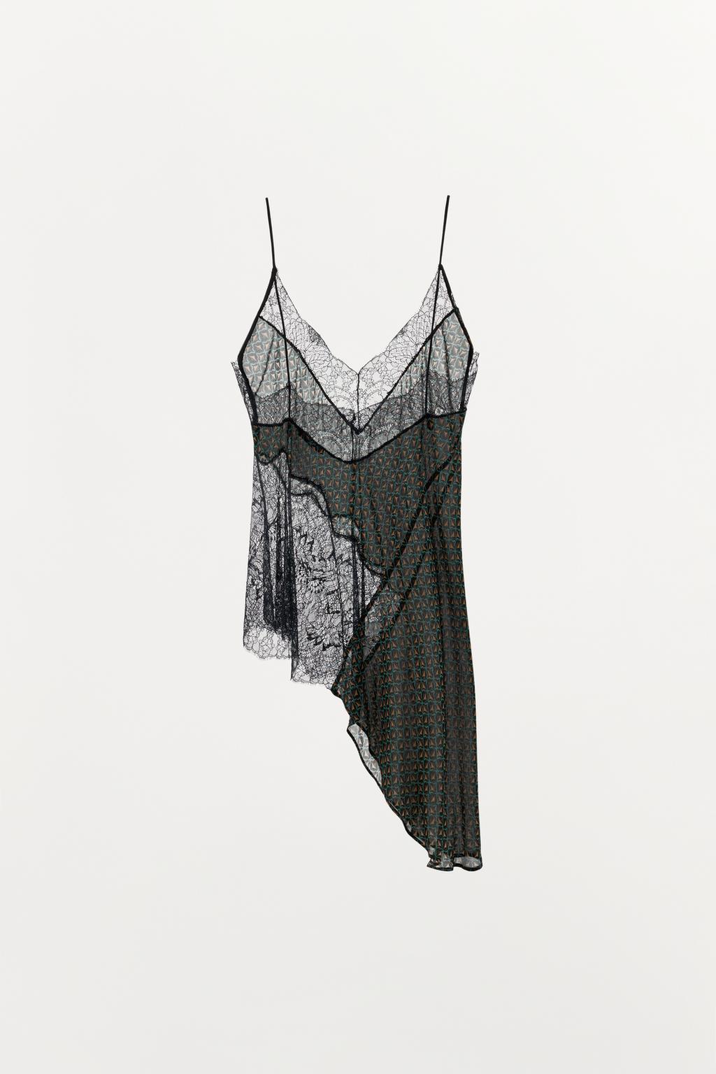 ТОП С ПРИНТОМ ИЗ 100% ВИСКОЗЫ, АСИММЕТРИЧНЫЙ, С КРУЖЕВОМ