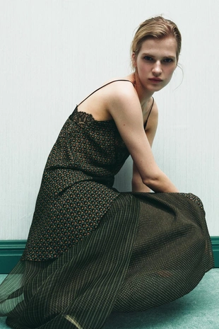 Топ с принтом из 100% вискозы, асимметричный, с кружевом- Заказать в России