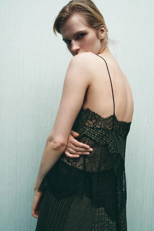 Топ с принтом из 100% вискозы, асимметричный, с кружевом- Заказать в России