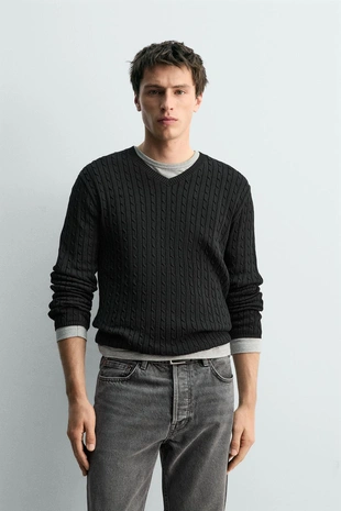 Свитер с узором «косы»- Заказать в России