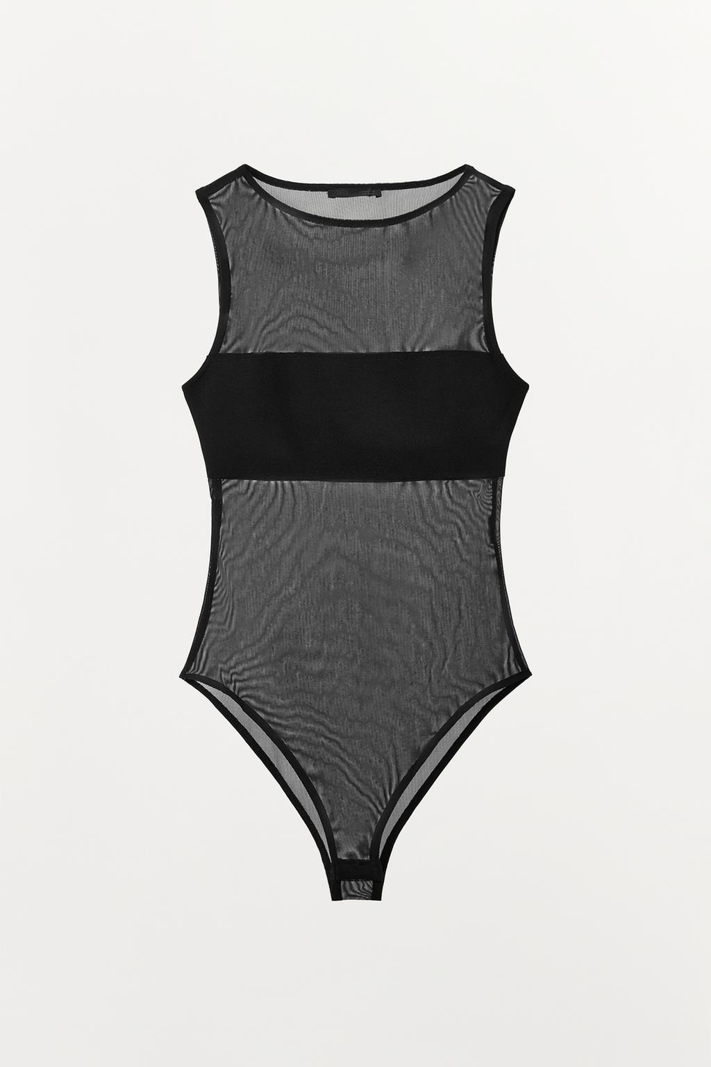 БОДИ ИЗ КОМБИНИРОВАННОЙ ТКАНИ И ТЮЛЯ