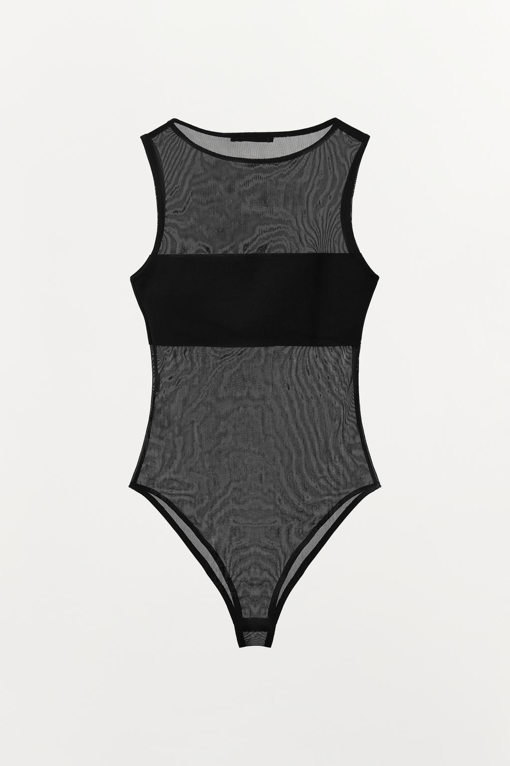 БОДИ ИЗ КОМБИНИРОВАННОЙ ТКАНИ И ТЮЛЯ