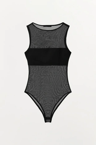 Боди из комбинированной ткани и тюля