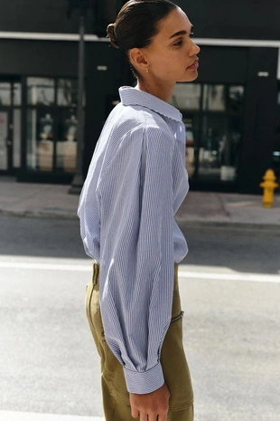 Хлопковая рубашка в полоску- Заказать в России