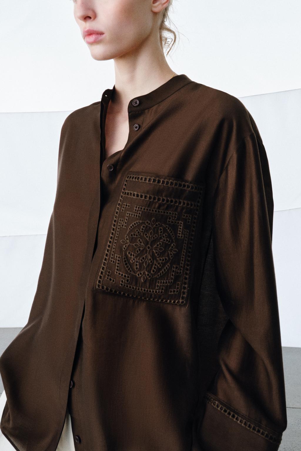 РУБАШКА С КАРМАНОМ И ВЫШИВКОЙ — ZW COLLECTION