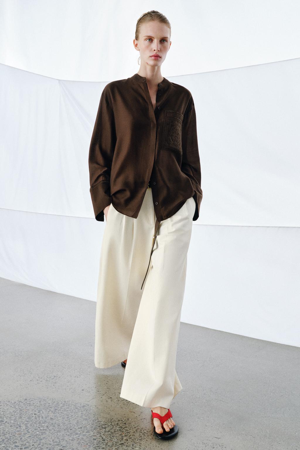 РУБАШКА С КАРМАНОМ И ВЫШИВКОЙ — ZW COLLECTION