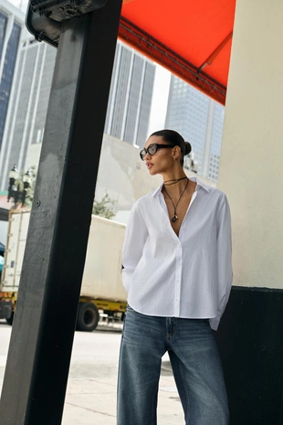 Хлопковая рубашка в полоску- Заказать в России