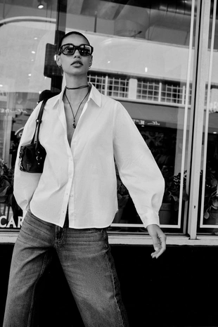 Хлопковая рубашка в полоску- Заказать в России