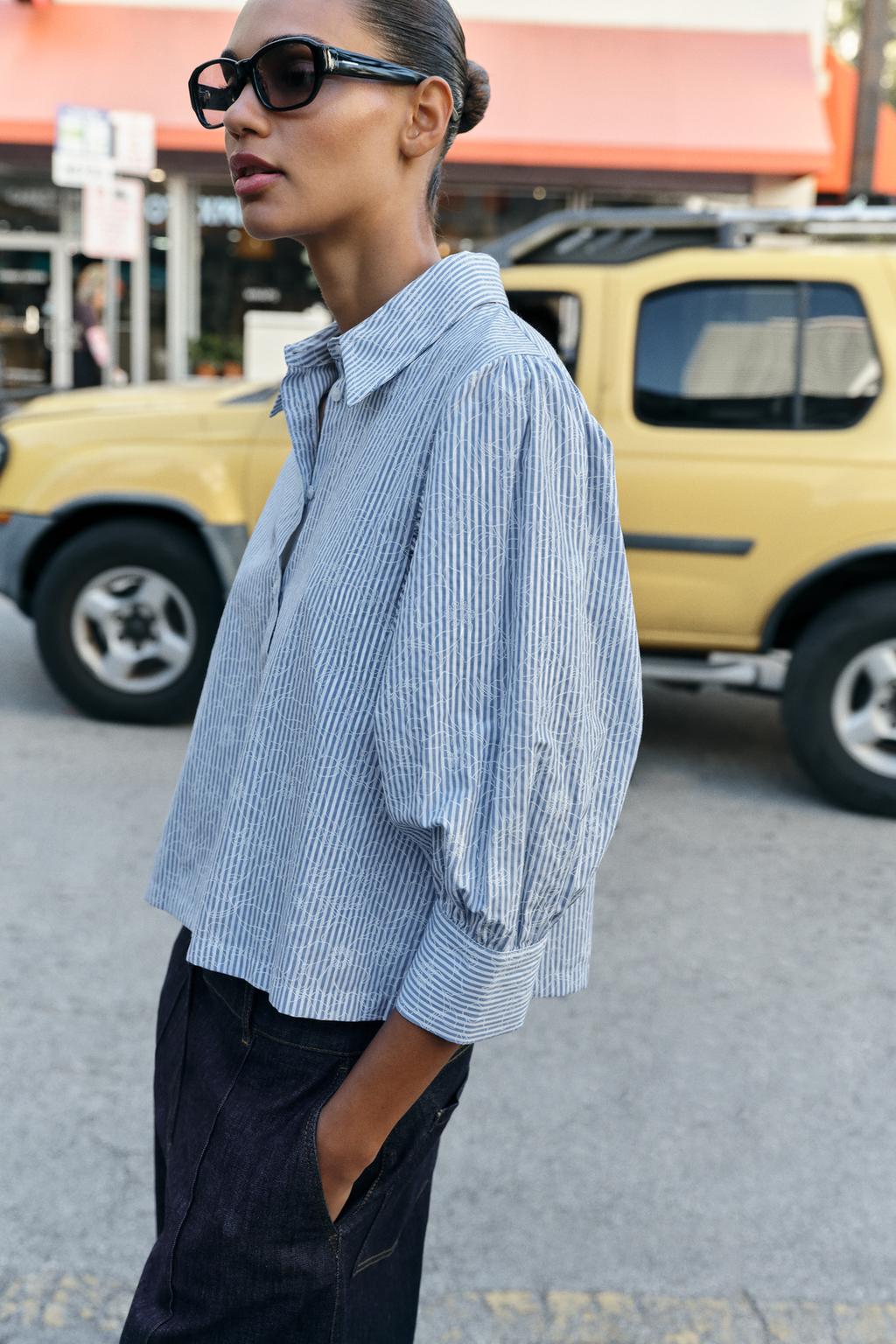 РУБАШКА В ПОЛОСКУ С ЦВЕТОЧНЫМ ПРИНТОМ