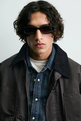 Куртка с вощеной отделкой и комбинированным воротником- Заказать в России