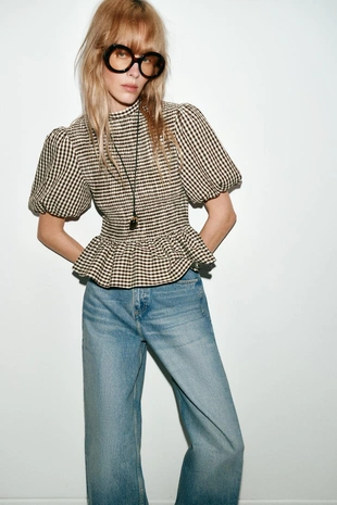 Топ в клетку виши с эффектом жатки- Заказать в России