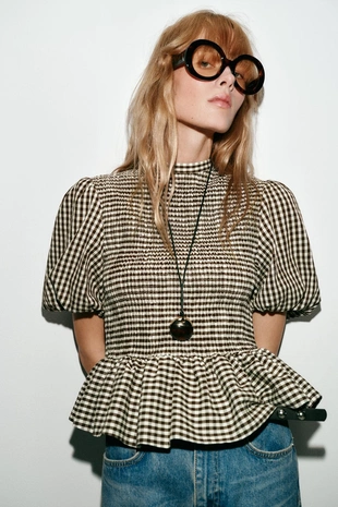 Топ в клетку виши с эффектом жатки- Заказать в России